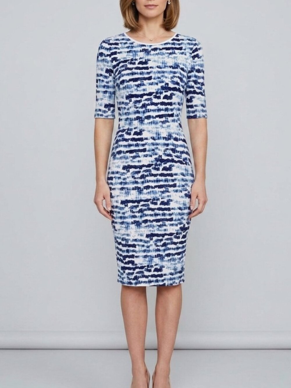 Anthropologie Sam & Lavi Brush Strokes Blue and White Stretchy Dress